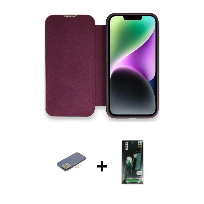 MARSİLYAN™- iPhone 13 Pro Kılıf Siluet Minimal Serisi - Şeffaf 360 Full Body Arka Koruyucu + Renkli Kamera Lens Koruma Cam - SI