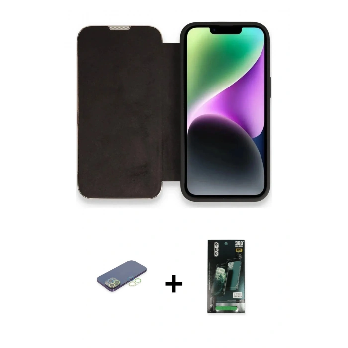 MARSİLYAN™- iPhone 13 Pro Kılıf Siluet Minimal Serisi - Şeffaf 360 Full Body Arka Koruyucu + Renkli Kamera Lens Koruma Cam - YL