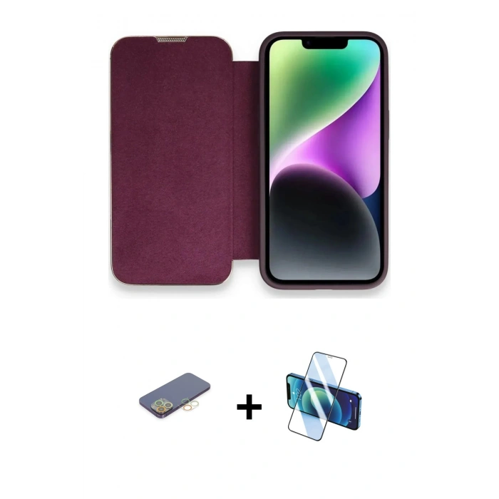 MARSİLYAN™- iPhone 13 Pro Kılıf Siluet Minimal Serisi - Siyah 3D Antistatik Seramik Nano Ekran Koruyucu + Renkli Kamera Lens Koruma Cam - SI