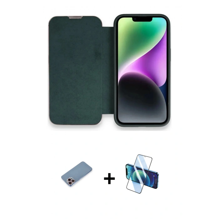 MARSİLYAN™- iPhone 13 Pro Kılıf Siluet Minimal Serisi - Siyah 3D Antistatik Seramik Nano Ekran Koruyucu + Shine Kamera Lens Koruma Cam - PE