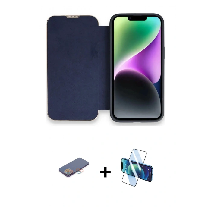 MARSİLYAN™- iPhone 13 Pro Kılıf Siluet Minimal Serisi - Siyah 3D Antistatik Seramik Nano Ekran Koruyucu + Renkli Kamera Lens Koruma Cam - PE