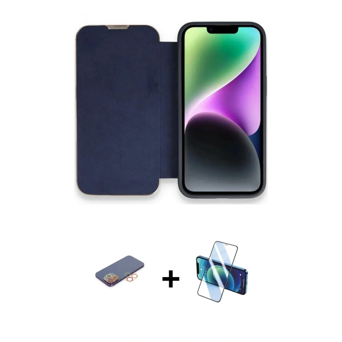 MARSİLYAN™- iPhone 13 Pro Kılıf Siluet Minimal Serisi - Siyah 3D Antistatik Seramik Nano Ekran Koruyucu + Renkli Kamera Lens Koruma Cam - TU
