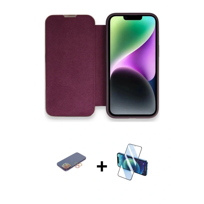 MARSİLYAN™- iPhone 13 Pro Kılıf Siluet Minimal Serisi - Siyah 3D Antistatik Seramik Nano Ekran Koruyucu + Renkli Kamera Lens Koruma Cam - TU