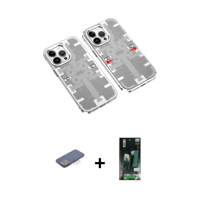 MARSİLYAN™- iPhone 13 Pro Kılıf Ufuk Doku Prime - Şeffaf 360 Full Body Arka Koruyucu + Renkli Kamera Lens Koruma Cam - MI