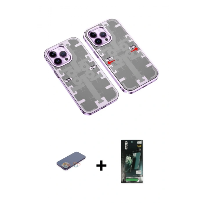 MARSİLYAN™- iPhone 13 Pro Kılıf Ufuk Doku Prime - Şeffaf 360 Full Body Arka Koruyucu + Renkli Kamera Lens Koruma Cam - PE