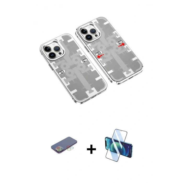 MARSİLYAN™- iPhone 13 Pro Kılıf Ufuk Doku Prime - Siyah 3D Antistatik Seramik Nano Ekran Koruyucu + Renkli Kamera Lens Koruma Cam - MI
