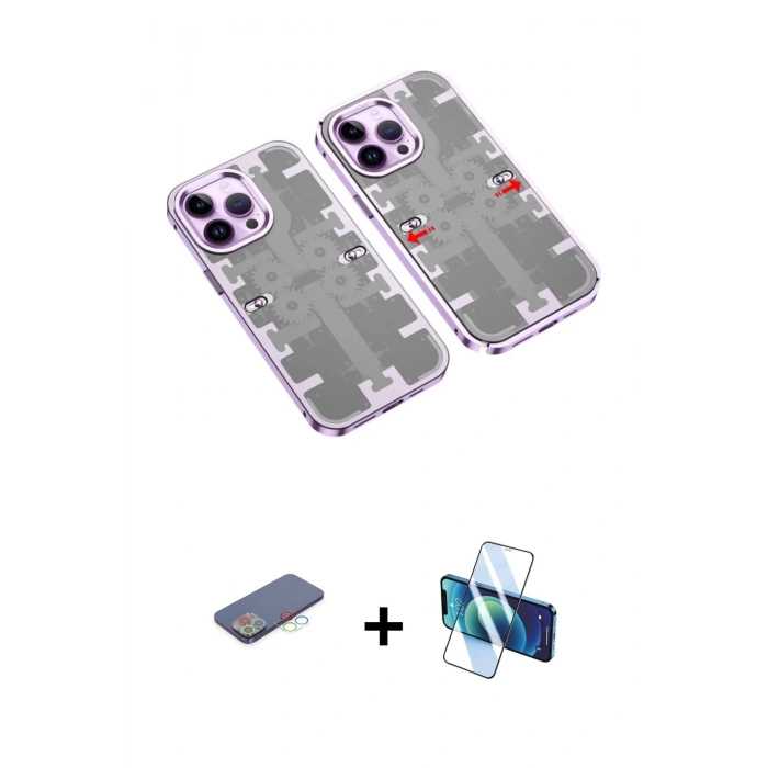 MARSİLYAN™- iPhone 13 Pro Kılıf Ufuk Doku Prime - Siyah 3D Antistatik Seramik Nano Ekran Koruyucu + Renkli Kamera Lens Koruma Cam - MI