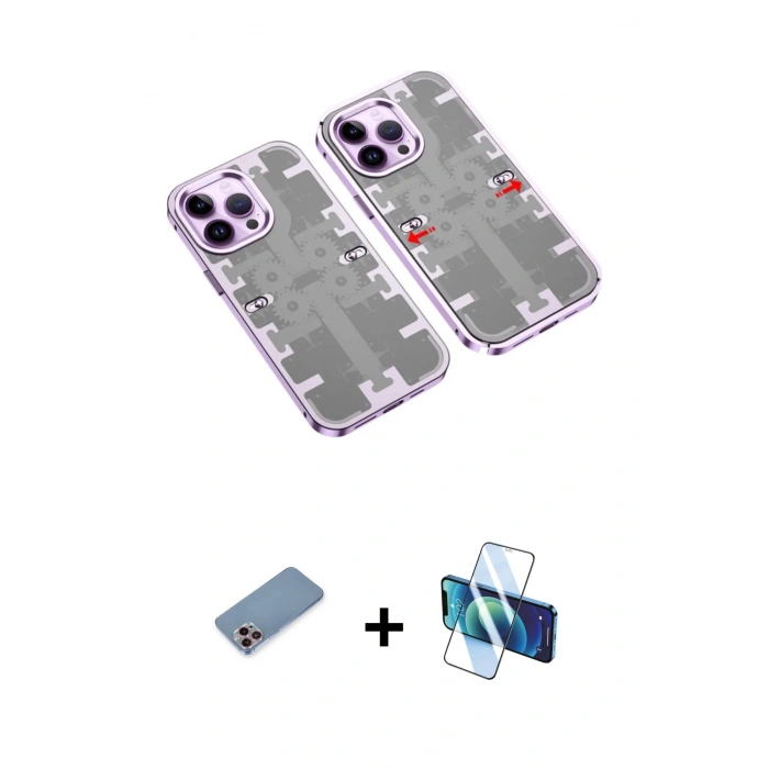 MARSİLYAN™- iPhone 13 Pro Kılıf Ufuk Doku Prime - Siyah 3D Antistatik Seramik Nano Ekran Koruyucu + Shine Kamera Lens Koruma Cam - PE