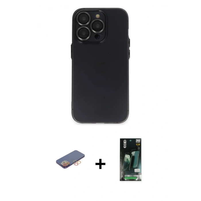 MARSİLYAN™- iPhone 13 Pro Kılıf Ufuk Minimal Özel Seri - Şeffaf 360 Full Body Arka Koruyucu + Renkli Kamera Lens Koruma Cam - TU