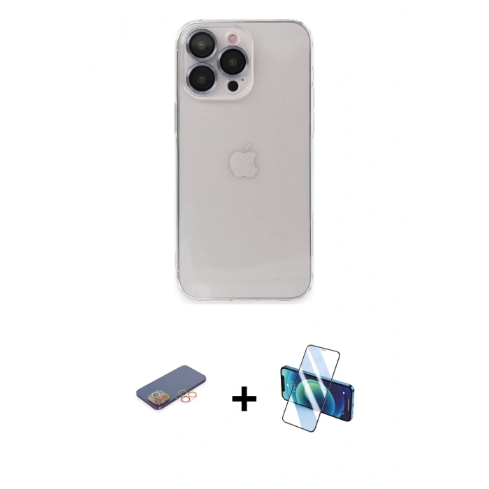 MARSİLYAN™- iPhone 13 Pro Kılıf Ufuk Minimal Özel Seri - Siyah 3D Antistatik Seramik Nano Ekran Koruyucu + Renkli Kamera Lens Koruma Cam - TU