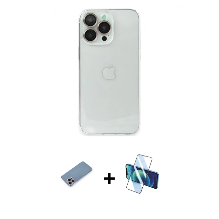 MARSİLYAN™- iPhone 13 Pro Kılıf Ufuk Minimal Özel Seri - Siyah 3D Antistatik Seramik Nano Ekran Koruyucu + Shine Kamera Lens Koruma Cam - PE