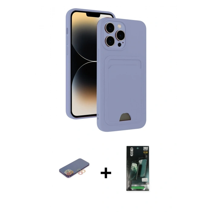 MARSİLYAN™- iPhone 13 Pro Kılıf Vadi Çizgi Prime - Şeffaf 360 Full Body Arka Koruyucu + Renkli Kamera Lens Koruma Cam - TU