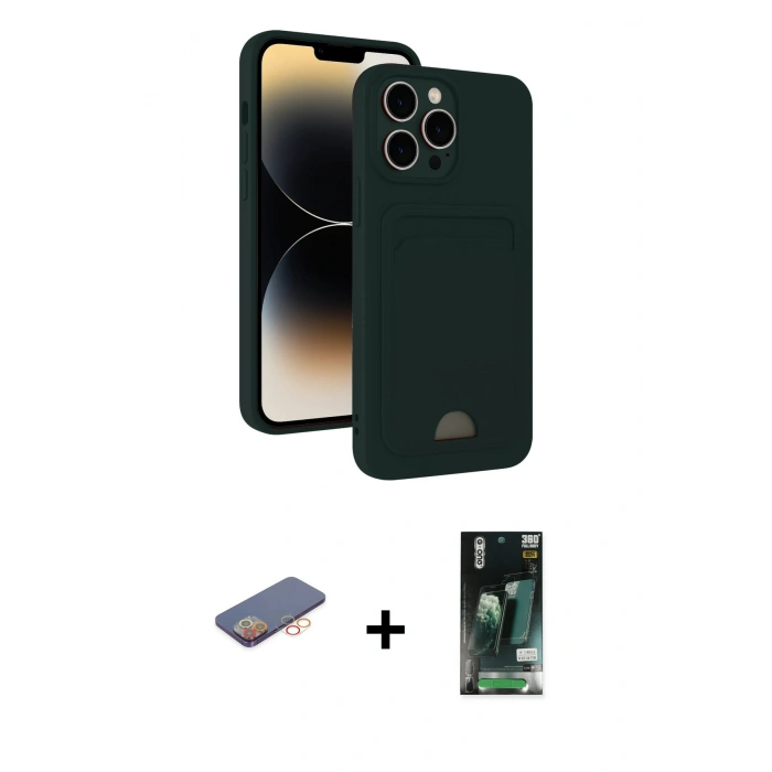 MARSİLYAN™- iPhone 13 Pro Kılıf Vadi Çizgi Prime - Şeffaf 360 Full Body Arka Koruyucu + Renkli Kamera Lens Koruma Cam - TU