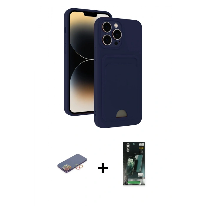 MARSİLYAN™- iPhone 13 Pro Kılıf Vadi Çizgi Prime - Şeffaf 360 Full Body Arka Koruyucu + Renkli Kamera Lens Koruma Cam - TU