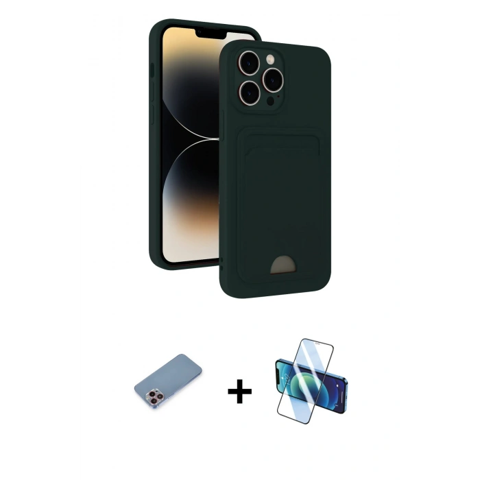MARSİLYAN™- iPhone 13 Pro Kılıf Vadi Çizgi Prime - Siyah 3D Antistatik Seramik Nano Ekran Koruyucu + Shine Kamera Lens Koruma Cam - PE