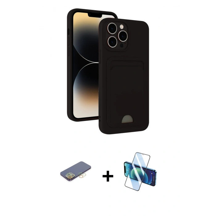 MARSİLYAN™- iPhone 13 Pro Kılıf Vadi Çizgi Prime - Siyah 3D Antistatik Seramik Nano Ekran Koruyucu + Renkli Kamera Lens Koruma Cam - SI