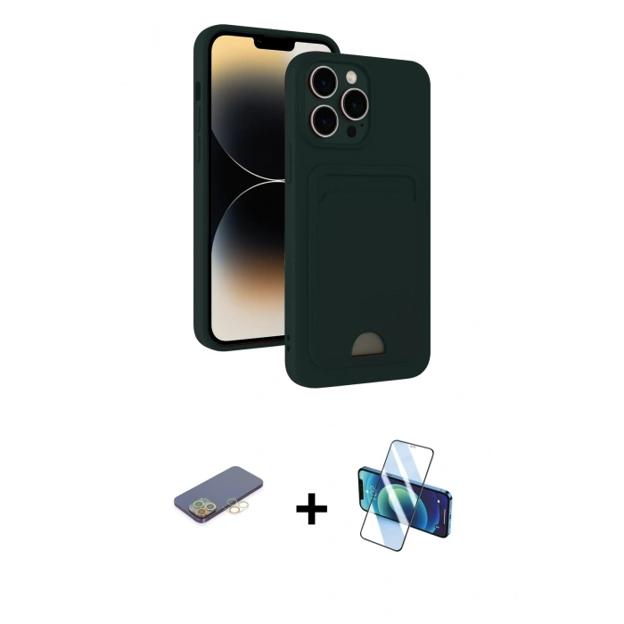 MARSİLYAN™- iPhone 13 Pro Kılıf Vadi Çizgi Prime - Siyah 3D Antistatik Seramik Nano Ekran Koruyucu + Renkli Kamera Lens Koruma Cam - SI