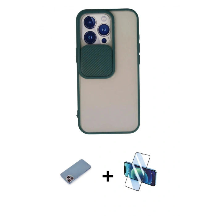 MARSİLYAN™- iPhone 13 Pro Kılıf Vadi Çizgi - Siyah 3D Antistatik Seramik Nano Ekran Koruyucu + Shine Kamera Lens Koruma Cam - PE
