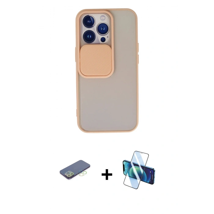 MARSİLYAN™- iPhone 13 Pro Kılıf Vadi Çizgi - Siyah 3D Antistatik Seramik Nano Ekran Koruyucu + Renkli Kamera Lens Koruma Cam - YL