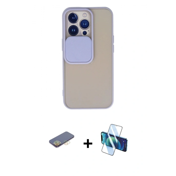 MARSİLYAN™- iPhone 13 Pro Kılıf Vadi Çizgi - Siyah 3D Antistatik Seramik Nano Ekran Koruyucu + Renkli Kamera Lens Koruma Cam - SI