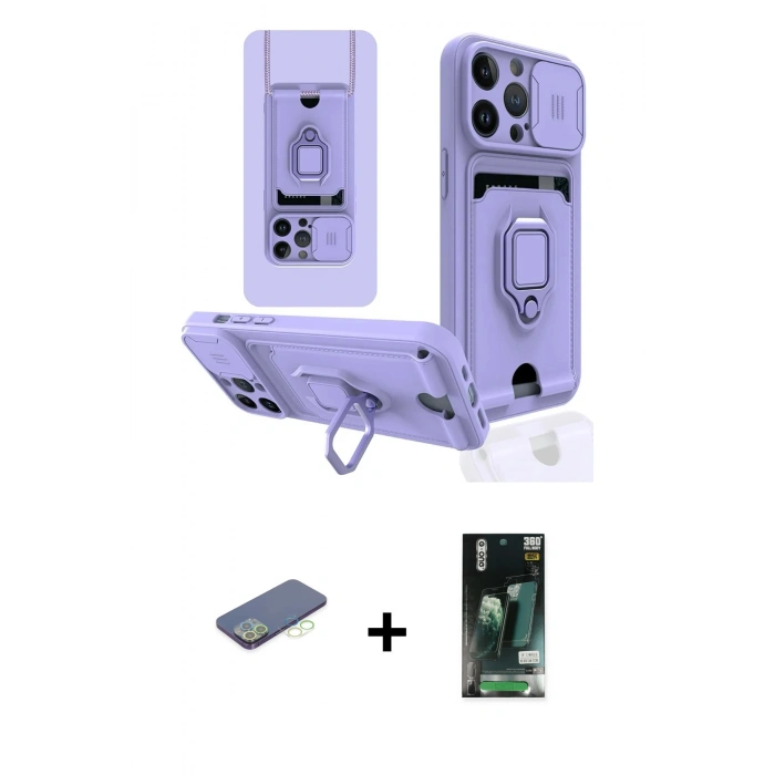 MARSİLYAN™- iPhone 13 Pro Kılıf Vadi Form Prime - Şeffaf 360 Full Body Arka Koruyucu + Renkli Kamera Lens Koruma Cam - YL