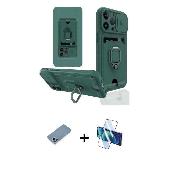 MARSİLYAN™- iPhone 13 Pro Kılıf Vadi Form Prime - Siyah 3D Antistatik Seramik Nano Ekran Koruyucu + Shine Kamera Lens Koruma Cam - GI