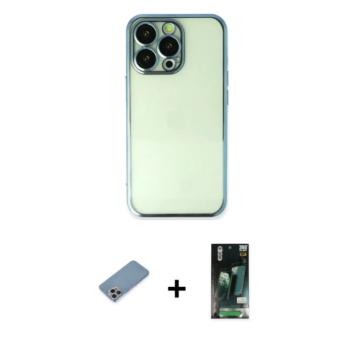 MARSİLYAN™- iPhone 13 Pro Kılıf Vadi Minimal - Şeffaf 360 Full Body Arka Koruyucu + Shine Kamera Lens Koruma Cam - GI