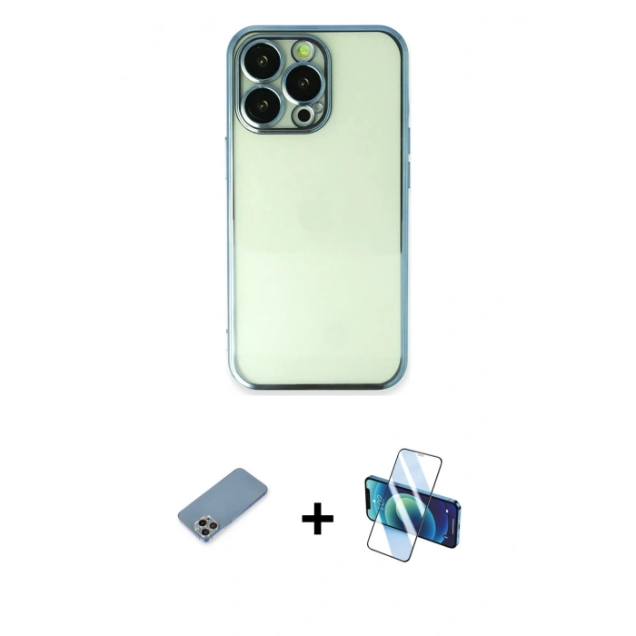 MARSİLYAN™- iPhone 13 Pro Kılıf Vadi Minimal - Siyah 3D Antistatik Seramik Nano Ekran Koruyucu + Shine Kamera Lens Koruma Cam - GI