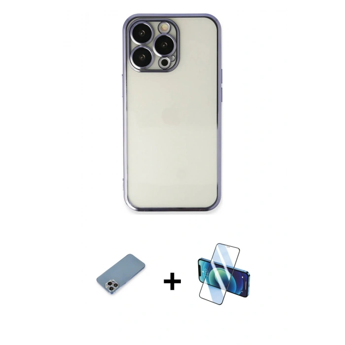MARSİLYAN™- iPhone 13 Pro Kılıf Vadi Minimal - Siyah 3D Antistatik Seramik Nano Ekran Koruyucu + Shine Kamera Lens Koruma Cam - GI