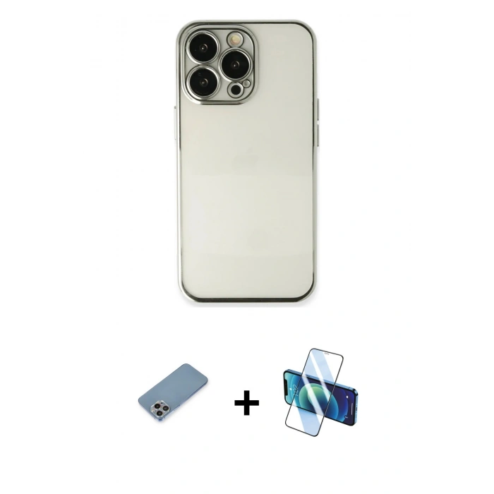 MARSİLYAN™- iPhone 13 Pro Kılıf Vadi Minimal - Siyah 3D Antistatik Seramik Nano Ekran Koruyucu + Shine Kamera Lens Koruma Cam - GI