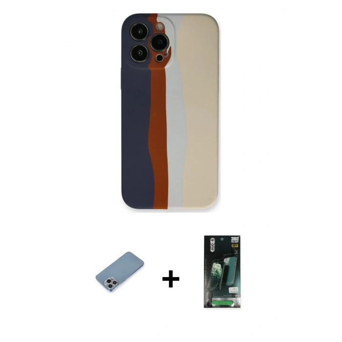 MARSİLYAN™- iPhone 13 Pro Kılıf Yadigar Çizgi - Şeffaf 360 Full Body Arka Koruyucu + Shine Kamera Lens Koruma Cam - GI