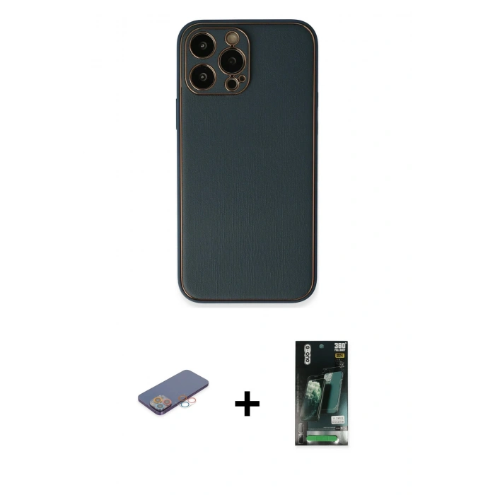 MARSİLYAN™- iPhone 13 Pro Kılıf Yadigar Klasik - Şeffaf 360 Full Body Arka Koruyucu + Renkli Kamera Lens Koruma Cam - PE