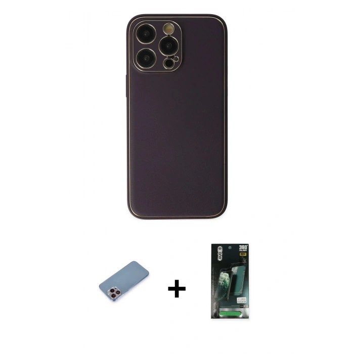 MARSİLYAN™- iPhone 13 Pro Kılıf Yadigar Klasik - Şeffaf 360 Full Body Arka Koruyucu + Shine Kamera Lens Koruma Cam - PE