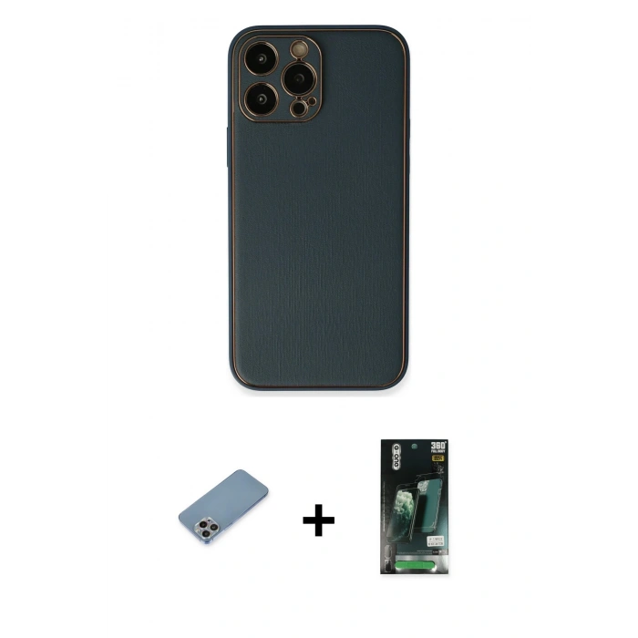 MARSİLYAN™- iPhone 13 Pro Kılıf Yadigar Klasik - Şeffaf 360 Full Body Arka Koruyucu + Shine Kamera Lens Koruma Cam - GI