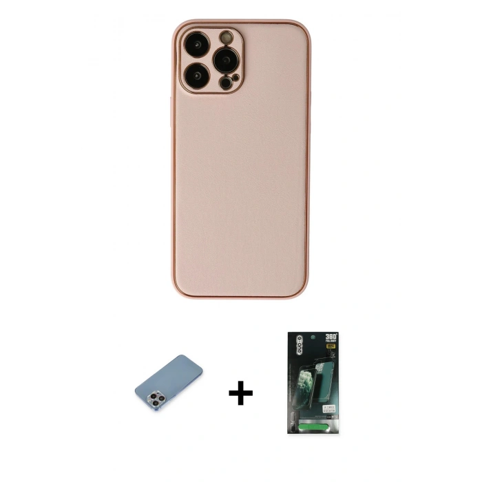 MARSİLYAN™- iPhone 13 Pro Kılıf Yadigar Klasik - Şeffaf 360 Full Body Arka Koruyucu + Shine Kamera Lens Koruma Cam - GI