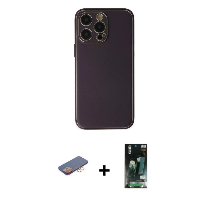 MARSİLYAN™- iPhone 13 Pro Kılıf Yadigar Klasik - Şeffaf 360 Full Body Arka Koruyucu + Renkli Kamera Lens Koruma Cam - TU