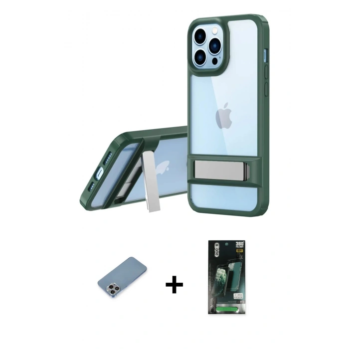 MARSİLYAN™- iPhone 13 Pro Kılıf Yadigar Yansıma - Şeffaf 360 Full Body Arka Koruyucu + Shine Kamera Lens Koruma Cam - GI