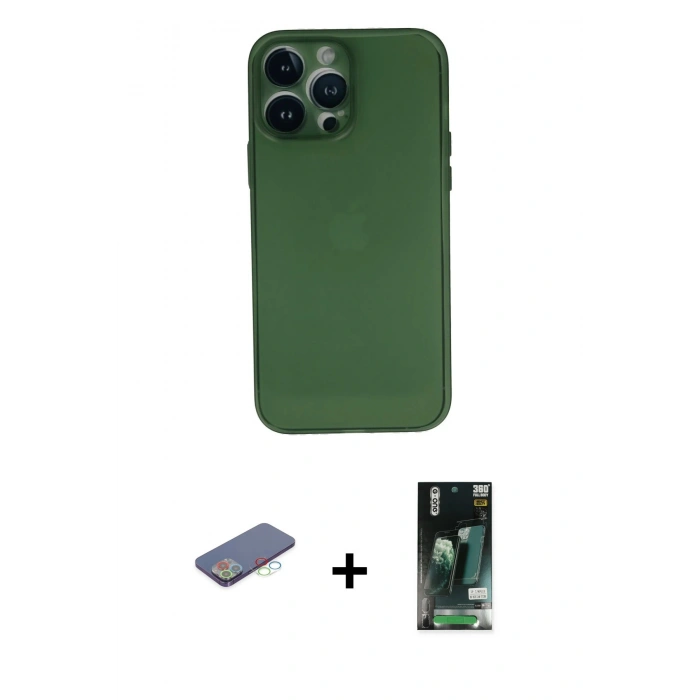 MARSİLYAN™- iPhone 13 Pro Kılıf Yadigar Yansıma Serisi - Şeffaf 360 Full Body Arka Koruyucu + Mavi Renkli Kamera Lens Koruma Cam