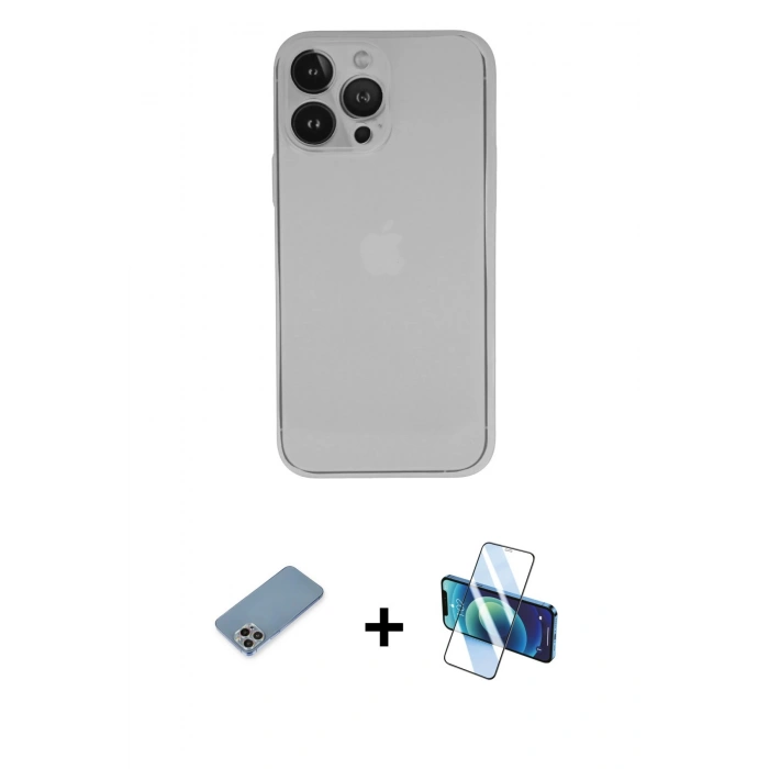 MARSİLYAN™- iPhone 13 Pro Kılıf Yadigar Yansıma Serisi - Siyah 3D Antistatik Seramik Nano Ekran Koruyucu + Shine Kamera Lens Koruma Cam - GI