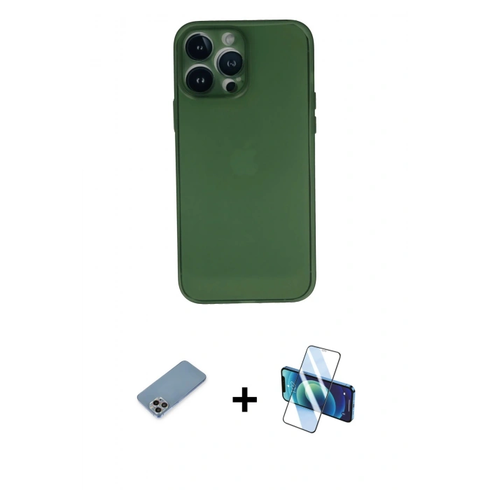 MARSİLYAN™- iPhone 13 Pro Kılıf Yadigar Yansıma Serisi - Siyah 3D Antistatik Seramik Nano Ekran Koruyucu + Shine Kamera Lens Koruma Cam - GI