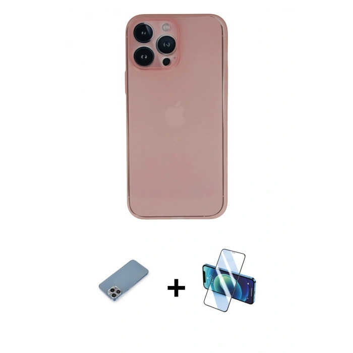 MARSİLYAN™- iPhone 13 Pro Kılıf Yadigar Yansıma Serisi - Siyah 3D Antistatik Seramik Nano Ekran Koruyucu + Shine Kamera Lens Koruma Cam - GI