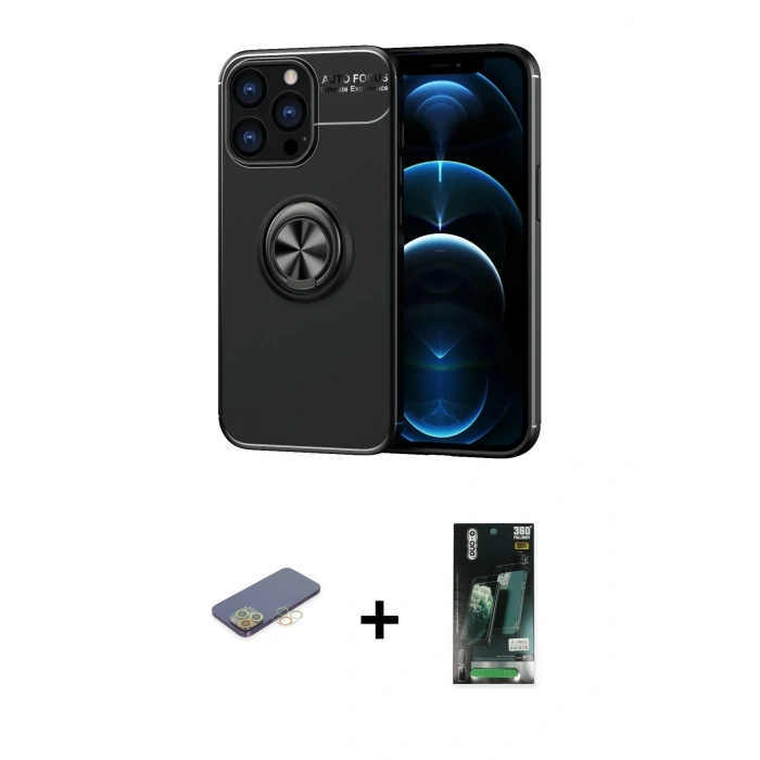 MARSİLYAN™- iPhone 13 Pro Kılıf Yankı Form Prime - Şeffaf 360 Full Body Arka Koruyucu + Renkli Kamera Lens Koruma Cam - SI