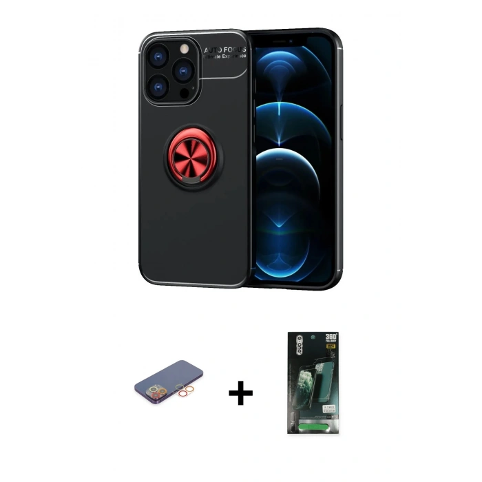MARSİLYAN™- iPhone 13 Pro Kılıf Yankı Form Prime - Şeffaf 360 Full Body Arka Koruyucu + Turuncu Renkli Kamera Lens Koruma Cam