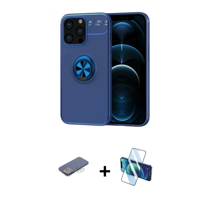 MARSİLYAN™- iPhone 13 Pro Kılıf Yankı Form Prime - Siyah 3D Antistatik Seramik Nano Ekran Koruyucu + Renkli Kamera Lens Koruma Cam - MI