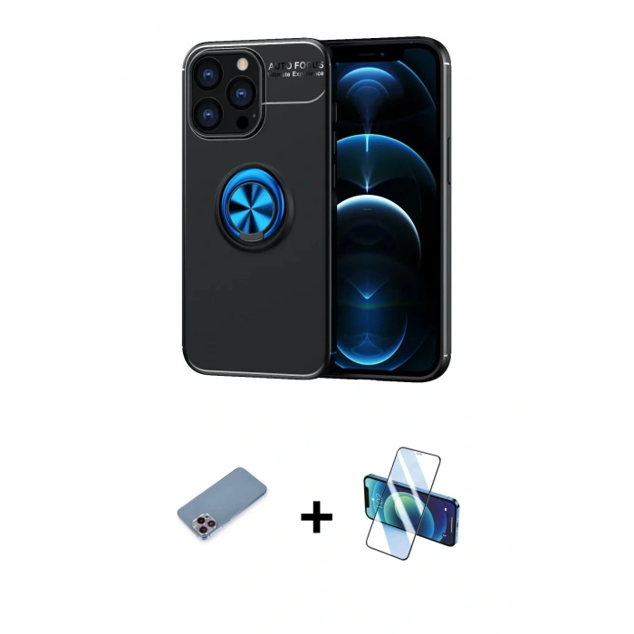 MARSİLYAN™- iPhone 13 Pro Kılıf Yankı Form Prime - Siyah 3D Antistatik Seramik Nano Ekran Koruyucu + Shine Kamera Lens Koruma Cam - PE