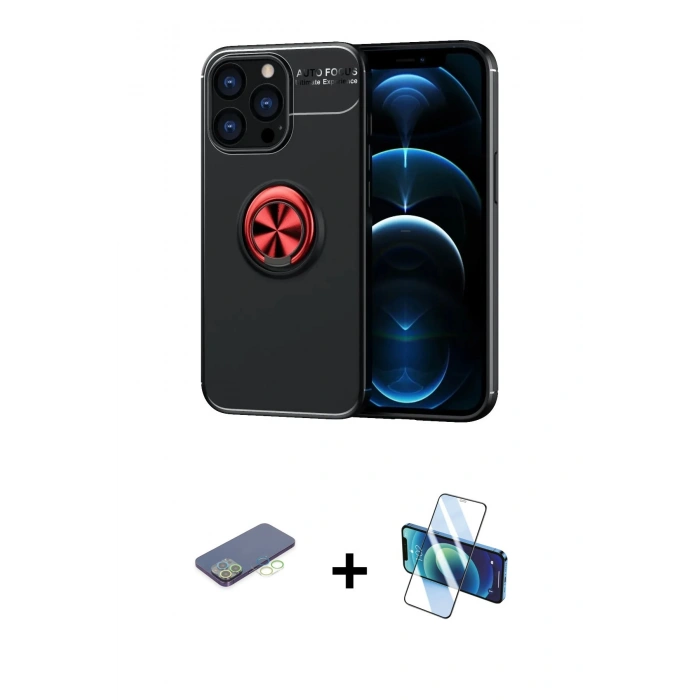 MARSİLYAN™- iPhone 13 Pro Kılıf Yankı Form Prime - Siyah 3D Antistatik Seramik Nano Ekran Koruyucu + Renkli Kamera Lens Koruma Cam - YL