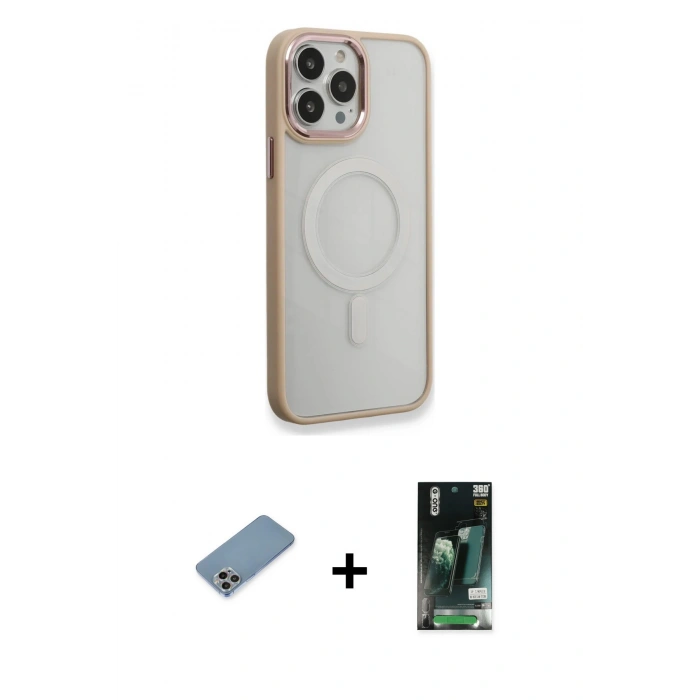 MARSİLYAN™- iPhone 13 Pro Kılıf Yankı Işık Özel Seri - Şeffaf 360 Full Body Arka Koruyucu + Shine Kamera Lens Koruma Cam - GI