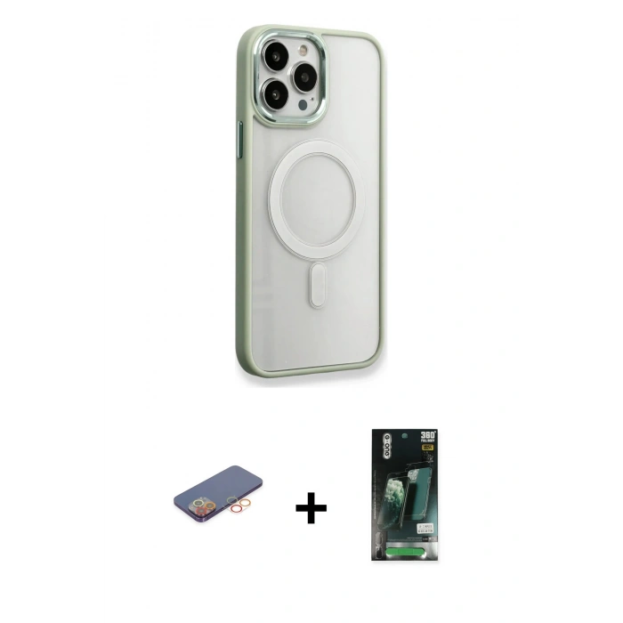 MARSİLYAN™- iPhone 13 Pro Kılıf Yankı Işık Özel Seri - Şeffaf 360 Full Body Arka Koruyucu + Renkli Kamera Lens Koruma Cam - TU