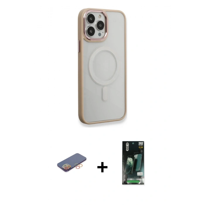 MARSİLYAN™- iPhone 13 Pro Kılıf Yankı Işık Özel Seri - Şeffaf 360 Full Body Arka Koruyucu + Renkli Kamera Lens Koruma Cam - TU