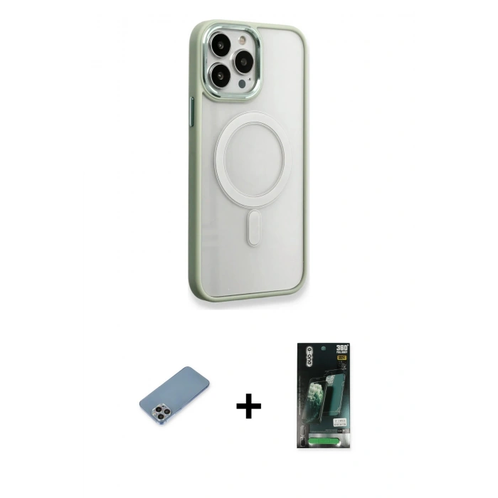 MARSİLYAN™- iPhone 13 Pro Kılıf Yankı Işık Özel Seri - Şeffaf 360 Full Body Arka Koruyucu + Shine Kamera Lens Koruma Cam - GI